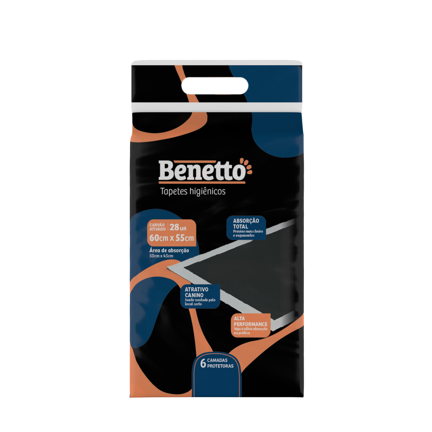 TAPETE HIGIENICO PARA CÃES - BENETTO CARVÃO ATIVADO 55cmx60cm 28und - Econômico