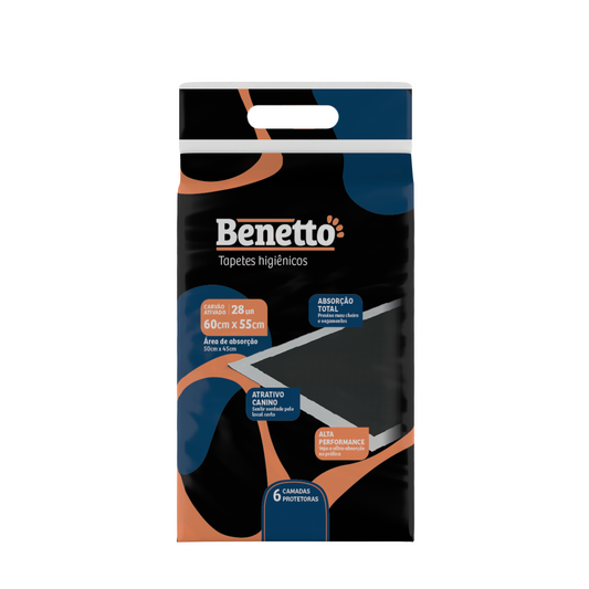 TAPETE HIGIENICO PARA CÃES - BENETTO CARVÃO ATIVADO 55cmx60cm 28und - Econômico